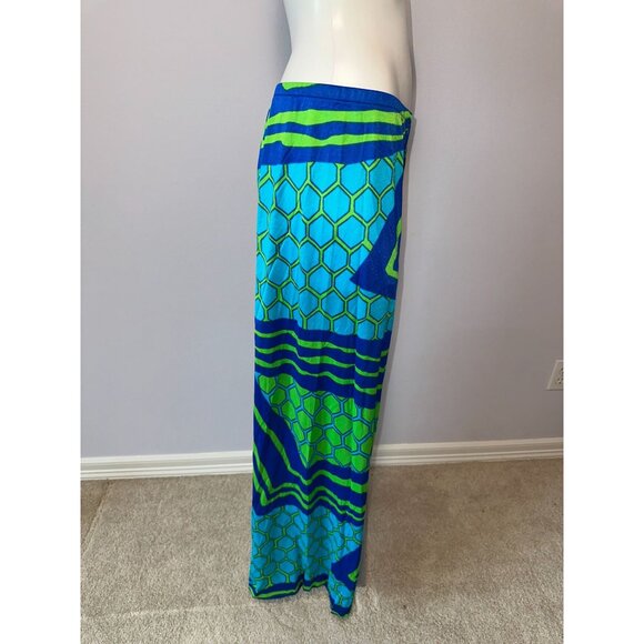 Vtg 70s Kamehameha Blue Green Abstract Geometric Hawaiian Pants Wide Leg Large - Picture 4 of 7